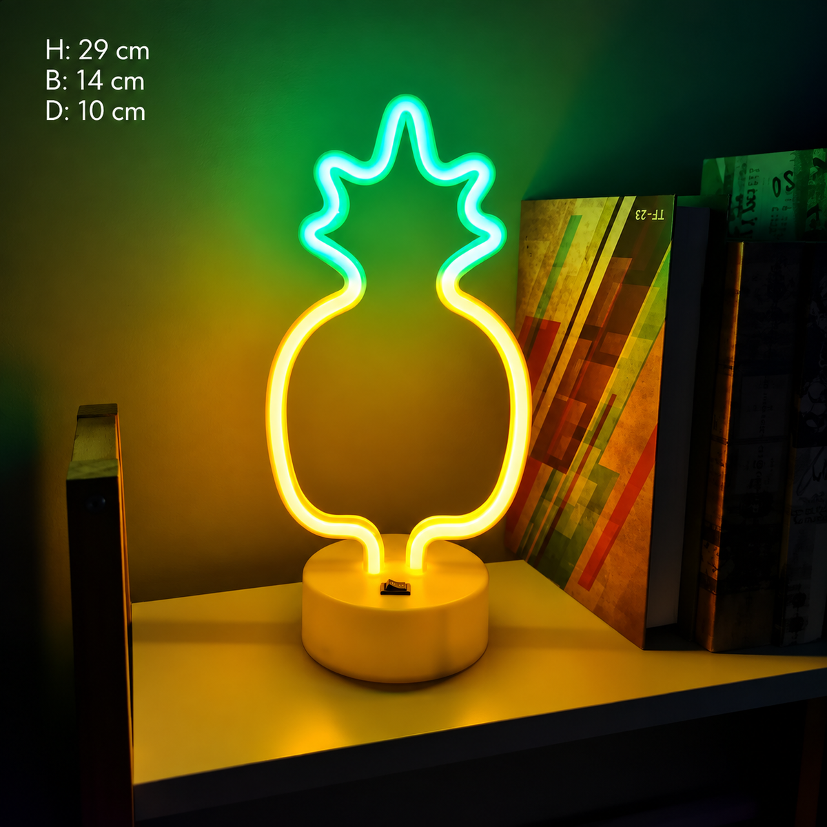 Neonlampa ananas, gult och grönt ljus