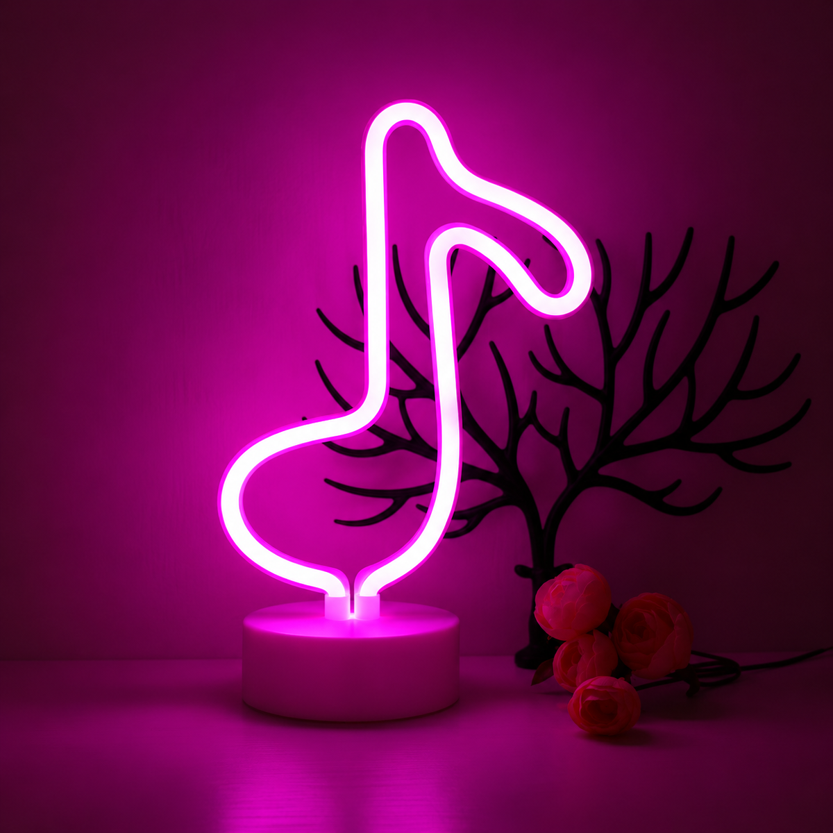 Neonlampa musiknot, rosa ljus