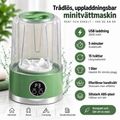 Grön trådlös mini-tvättmaskin med funktioner, USB-laddning