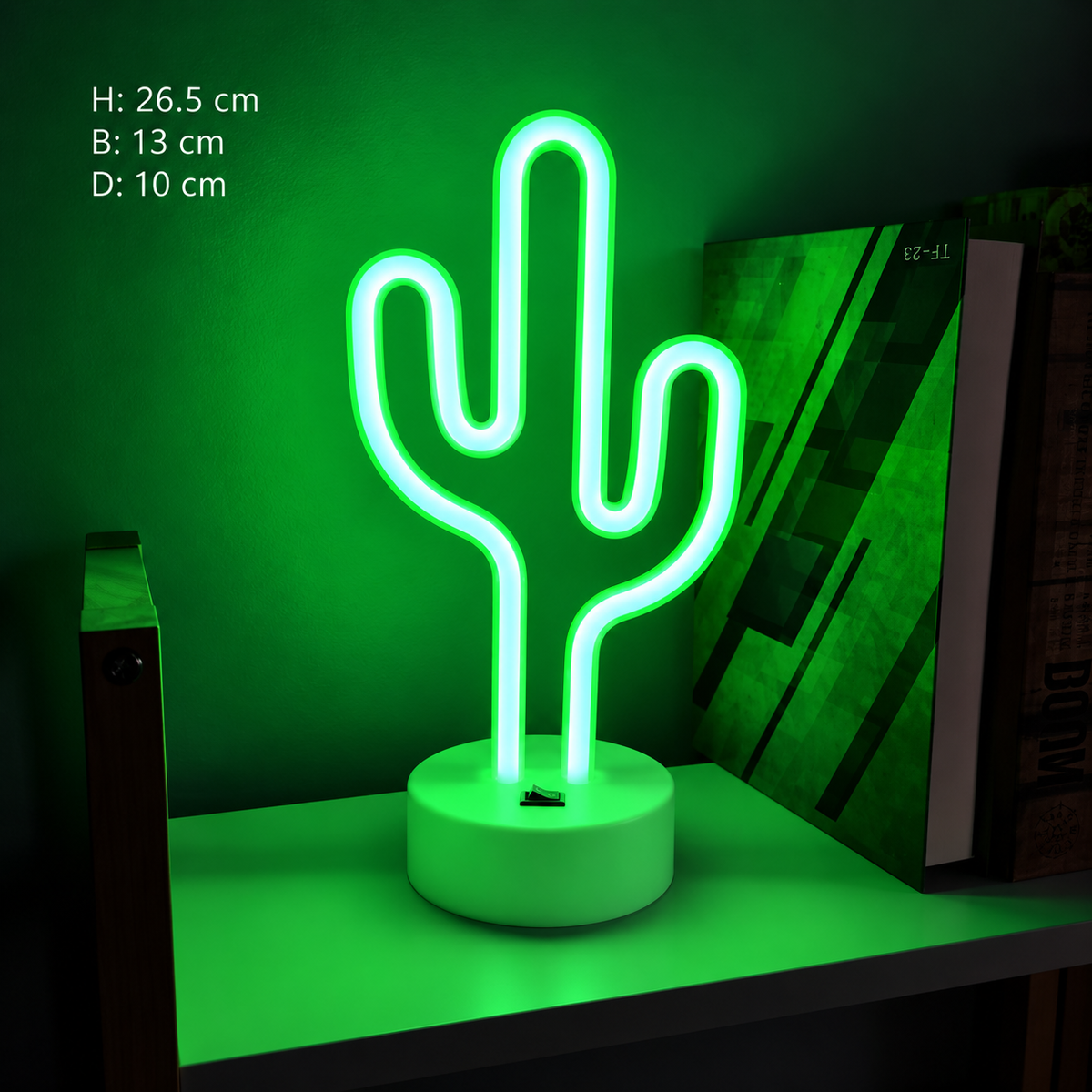 Neonlampa kaktus, grönt ljus