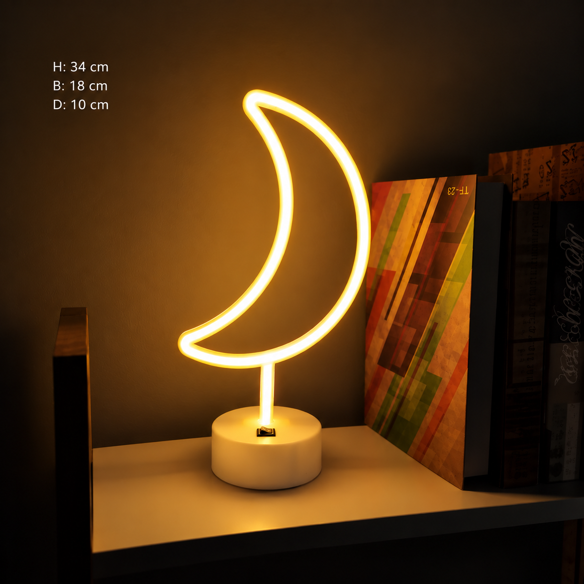 Neonlampa måne, varmt ljus