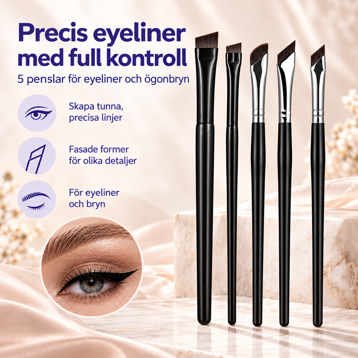 Eyelinerborstar för precisa linjer och ögonbryn med ögonmakeup