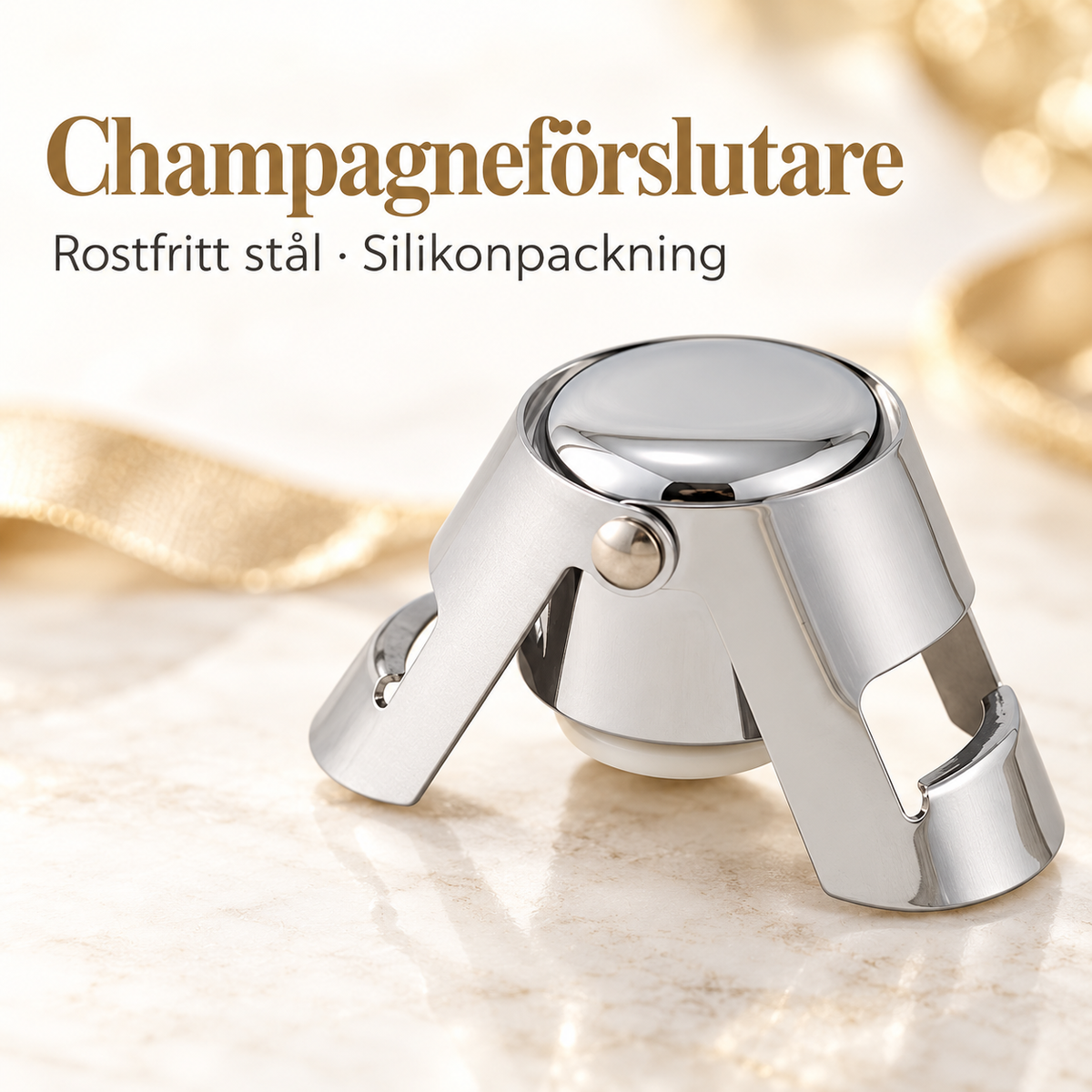 Champagnepropp i rostfritt stål med silikonpackning
