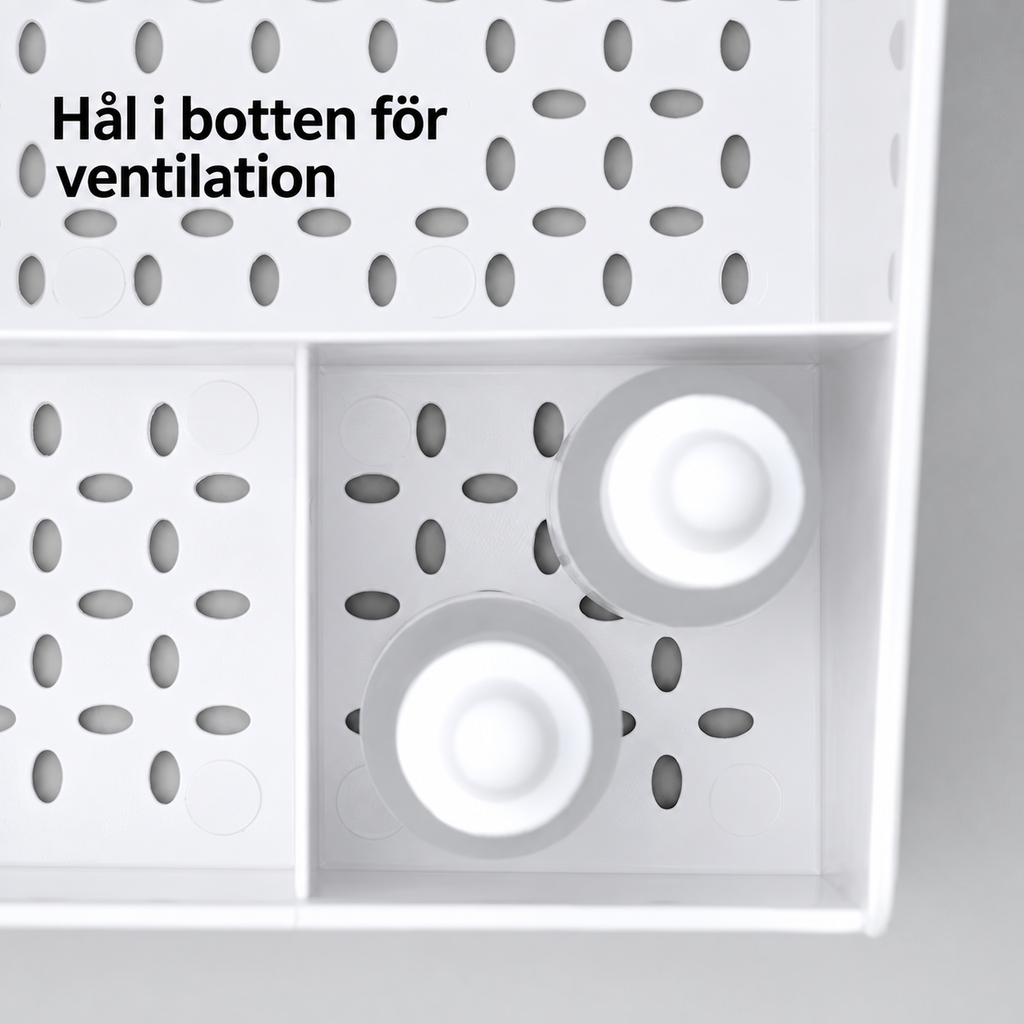 Närbild på ventilationshål i botten av facken