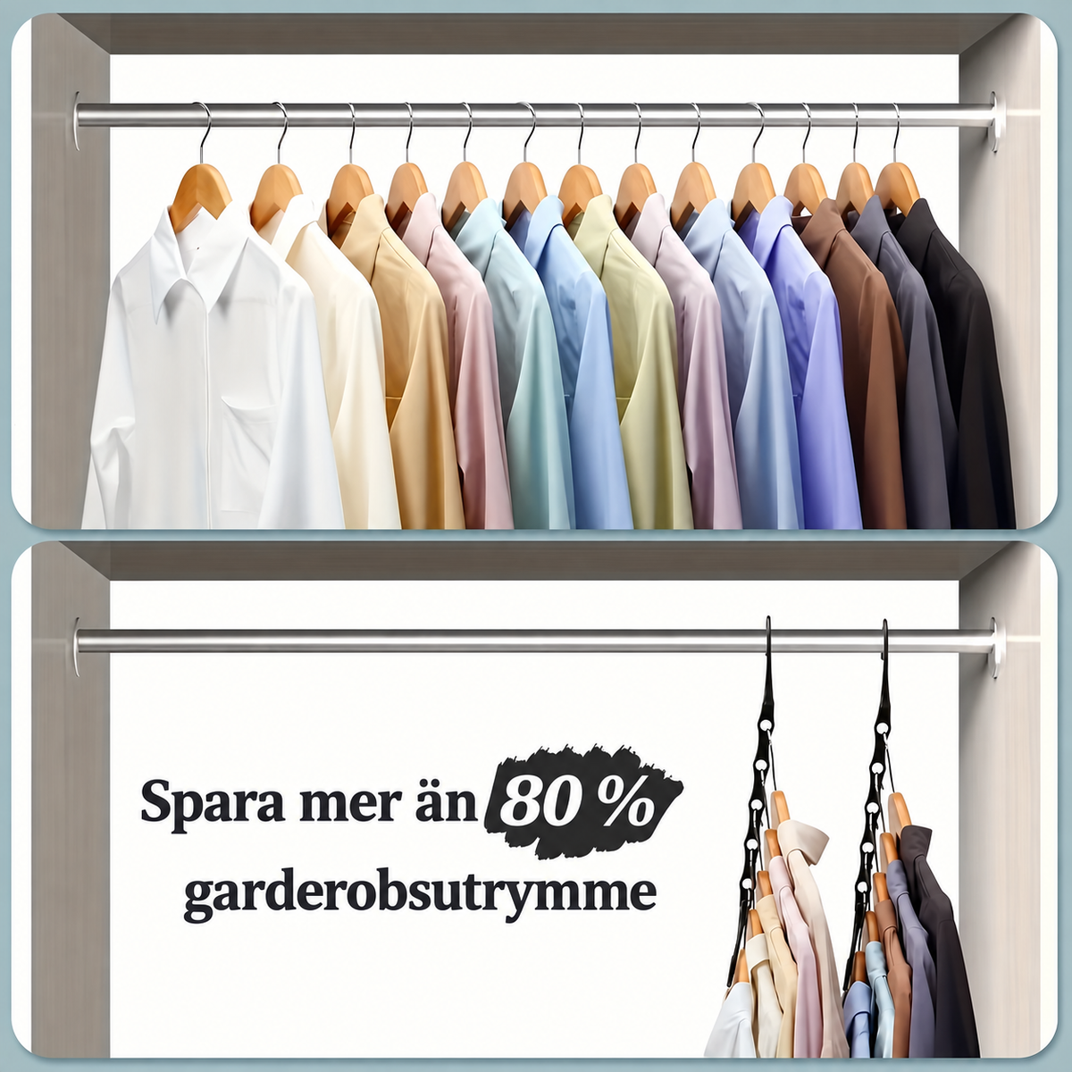 Jämförelse - sparar mer än 80 procent garderobsutrymme