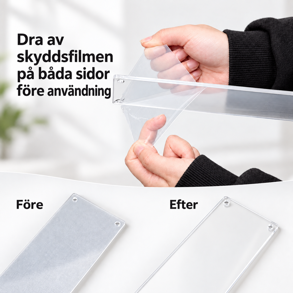 Dra av skyddsfilmen på båda sidor före användning