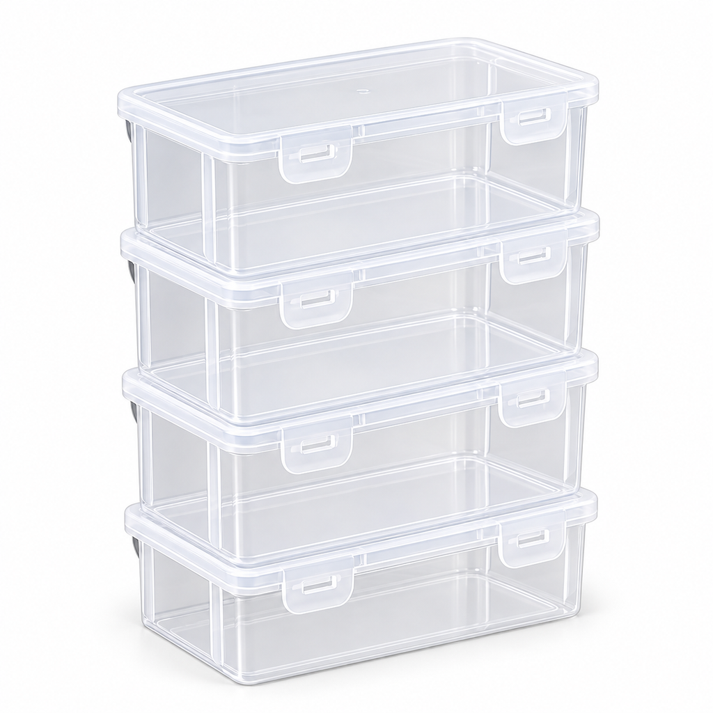 4 staplade transparenta förvaringslådor