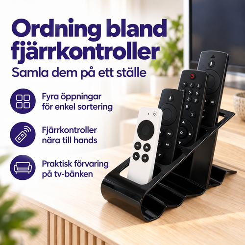 Infografik – bordsorganisätör för fjärrkontroller med 4 fack