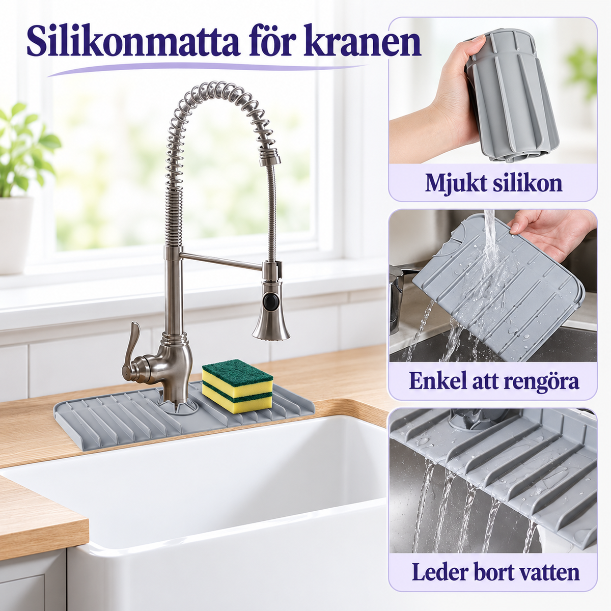 Silikonmatta för kranen vid diskho med mjukt silikon som leder bort vatten