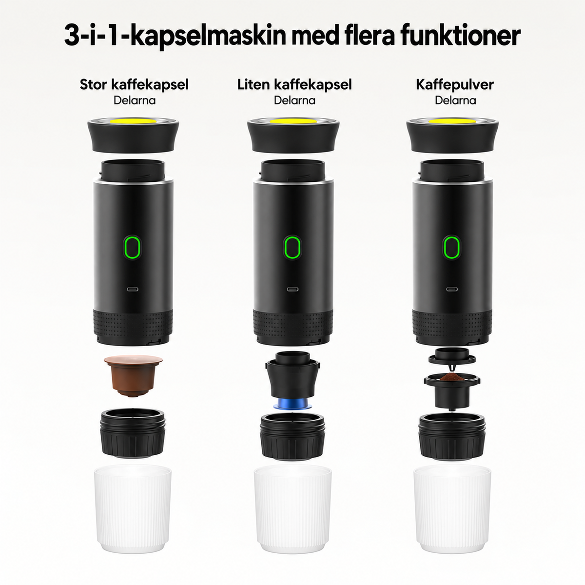 Portabel espressomaskin i grönt – 3-in-1 med 20 bar