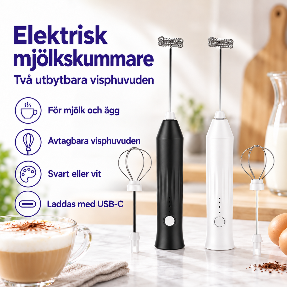 Mjölkskummare skapar skum i en kopp varm mjölk
