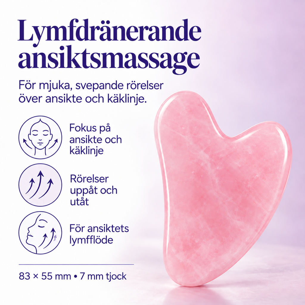Gua sha hjärtform – lymfdränerande rörelser längs käklinje och ansikte