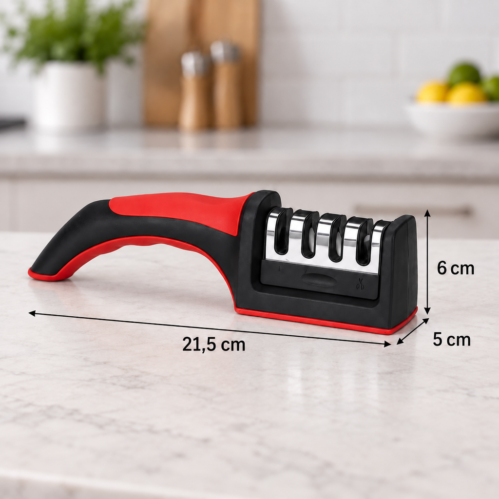 Knivslipare 21,5 cm lång på marmorbänk i kök