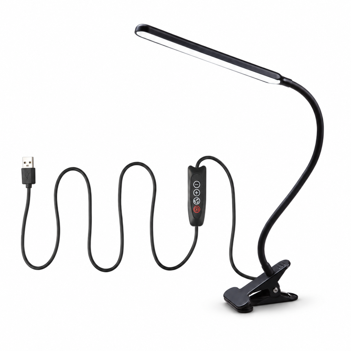 LED clip-on bordslampa i vitt på vit bakgrund