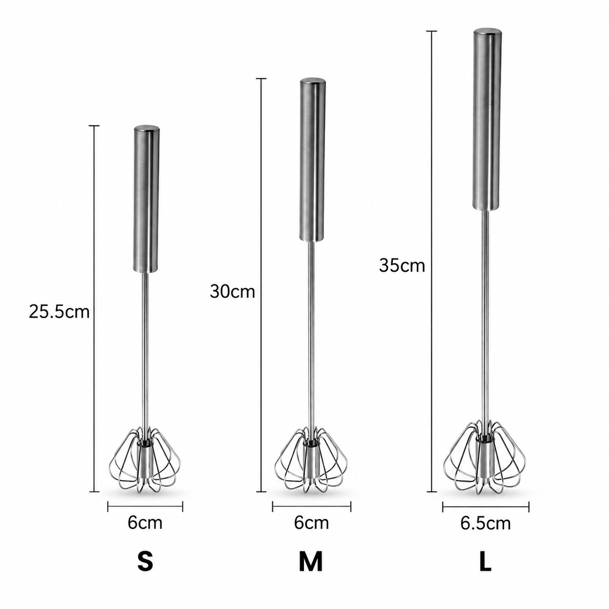 Tryckvisp i rostfritt stål i storlek S M och L med längderna 25,5 30 och 35 cm