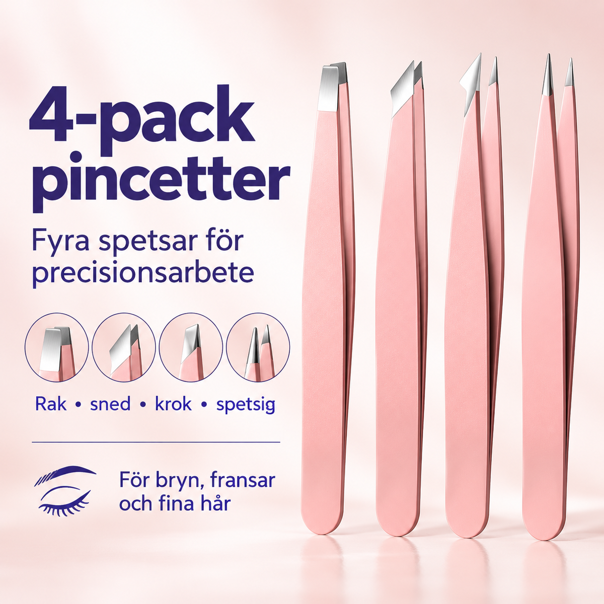 4-pack pincetter i rosegold för precisionsarbete