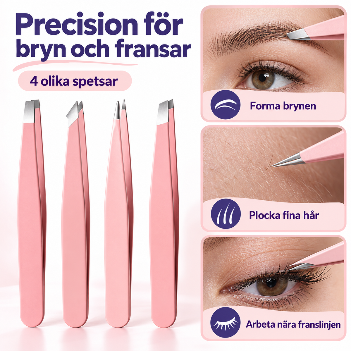 Pincetter i rosegold för att forma bryn och plocka fina hår