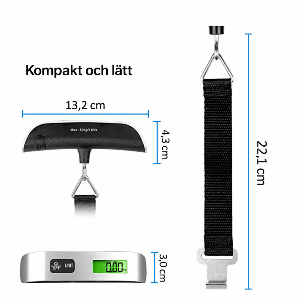 Måttbild på bagagevågen och remmen