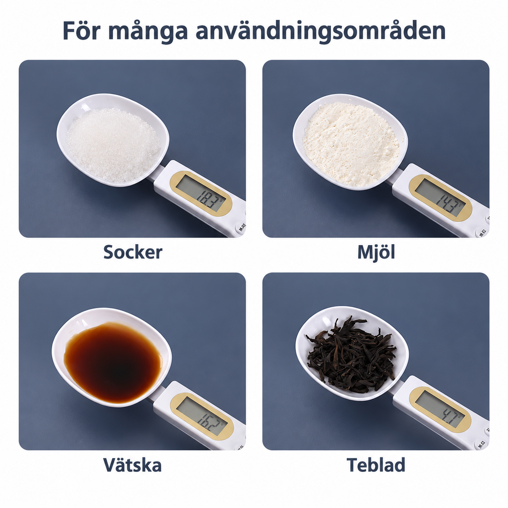Skedvåg använd för socker, mjöl, vätska och teblad